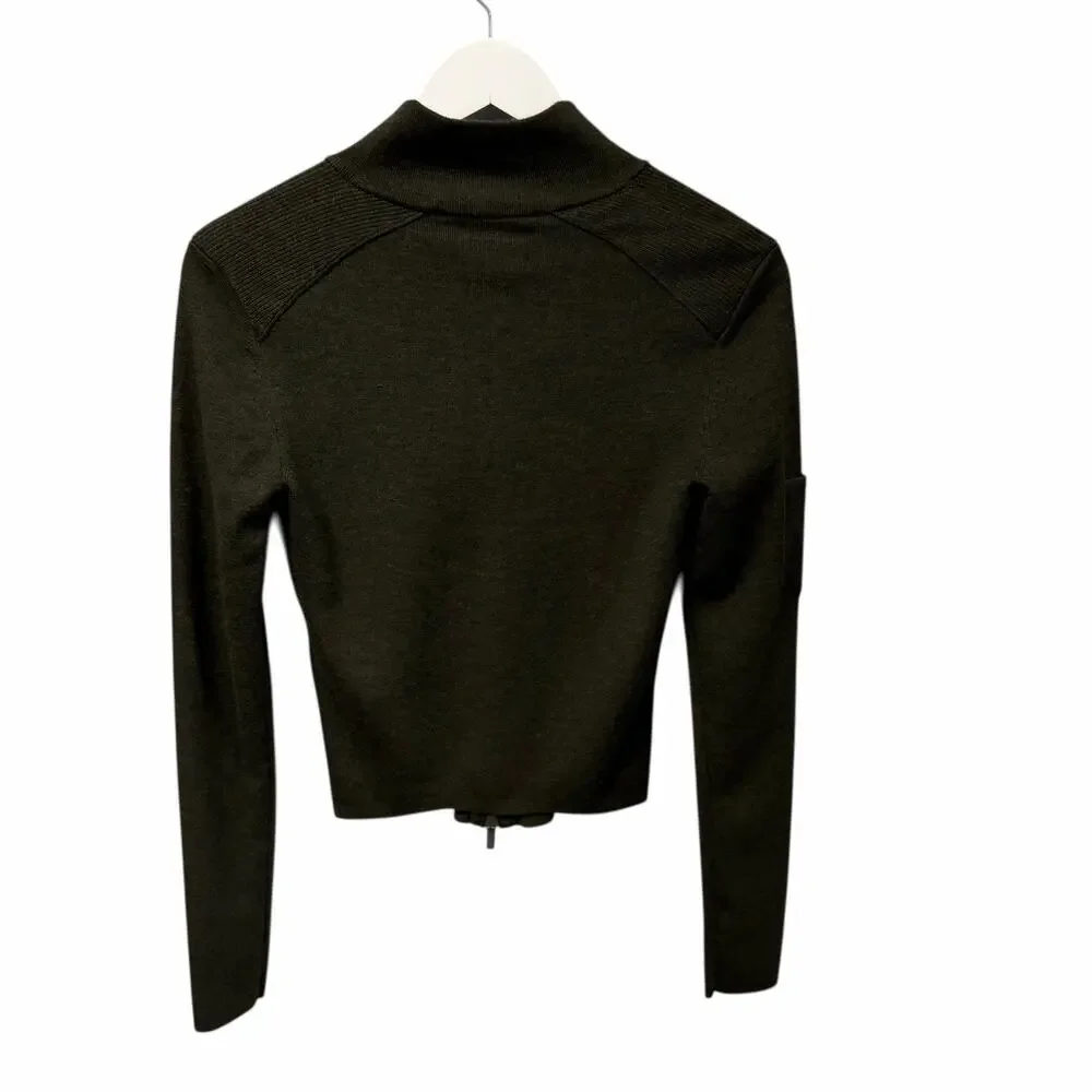 NWT Victoria Beckham Fine Merino Wool Blend Zip Up Jacket Oregano Green Small - Picture 9 of 9